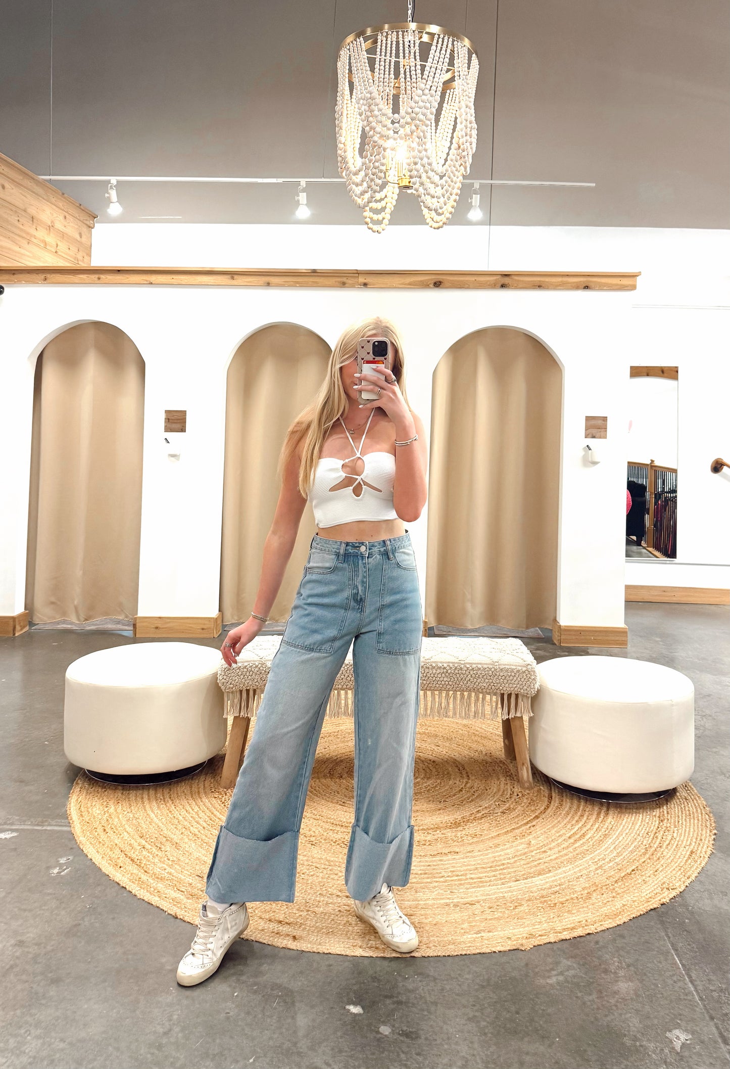 Wide Leg Cuffed Jeans
