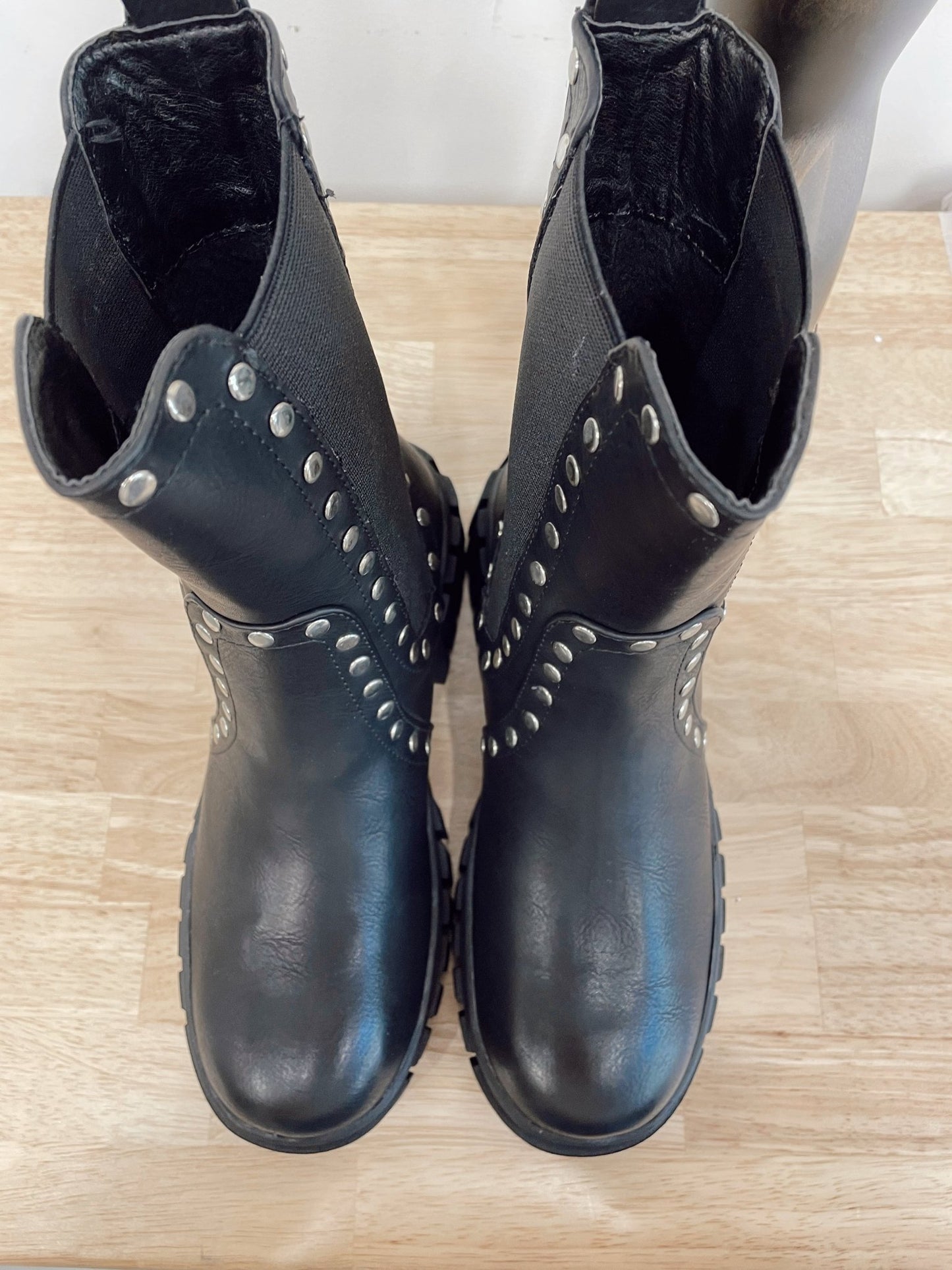 Silver Stud Black Boots - Arete Style