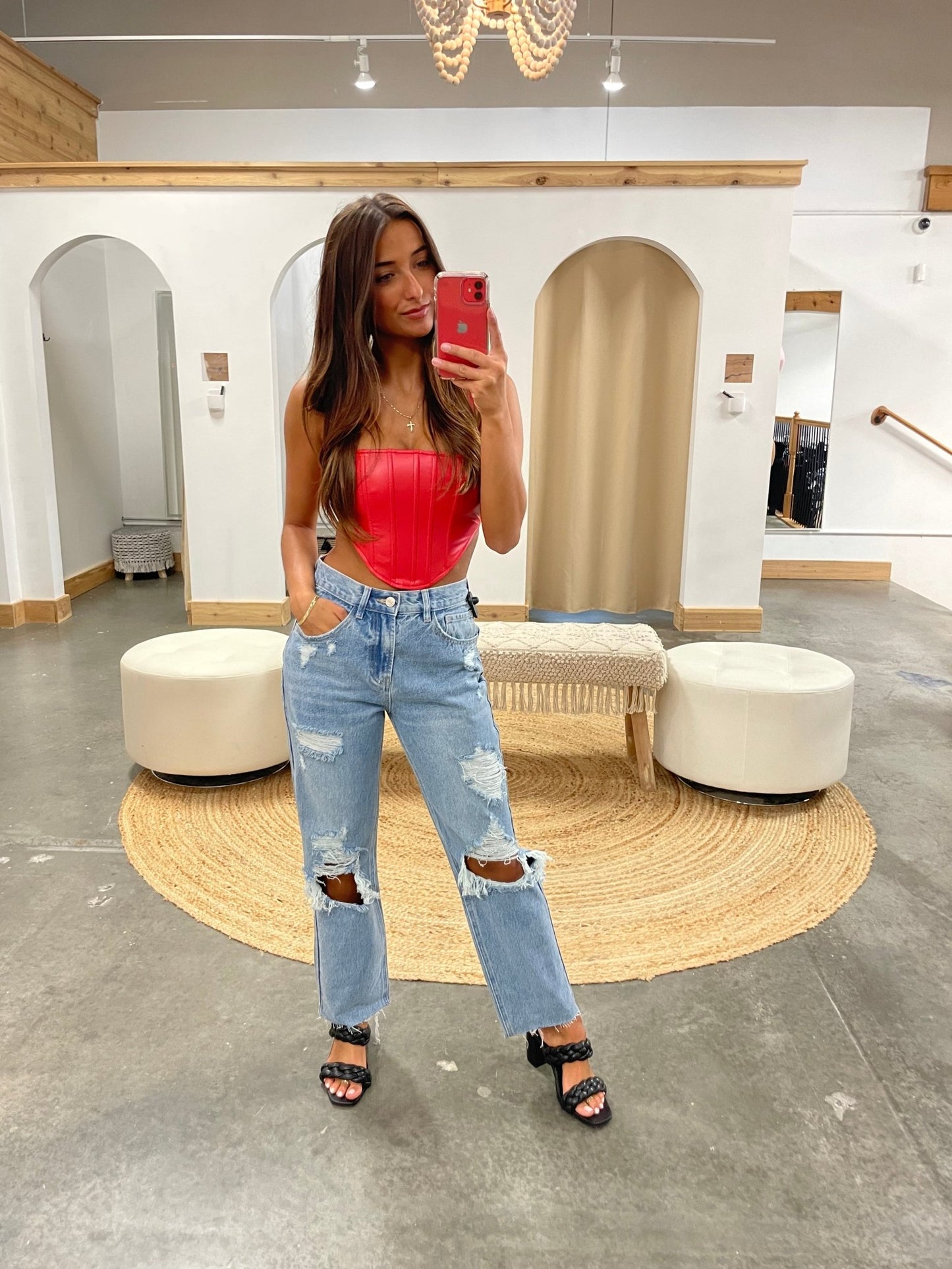 Straight Leg Distressed Denim Jeans - Arete Style