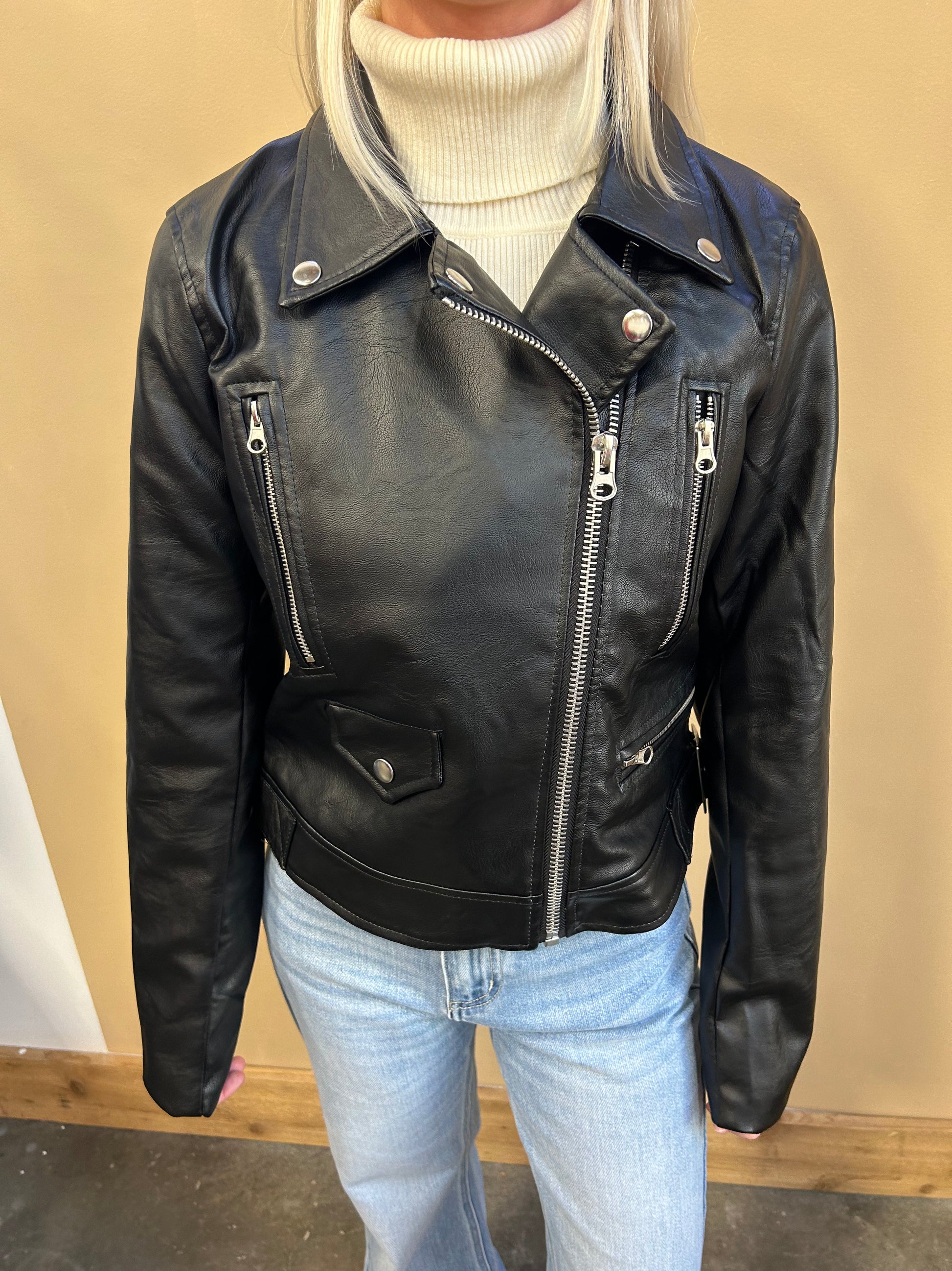 Moto Faux Leather Jacket - Arete Style