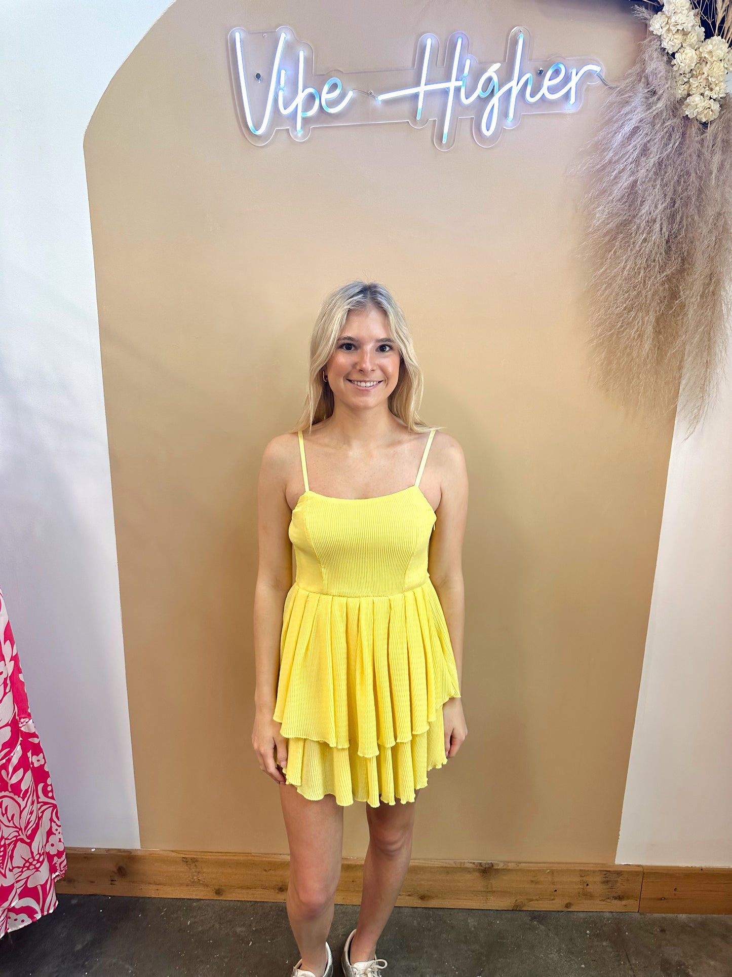 Claire Pleated Ruffle Dress