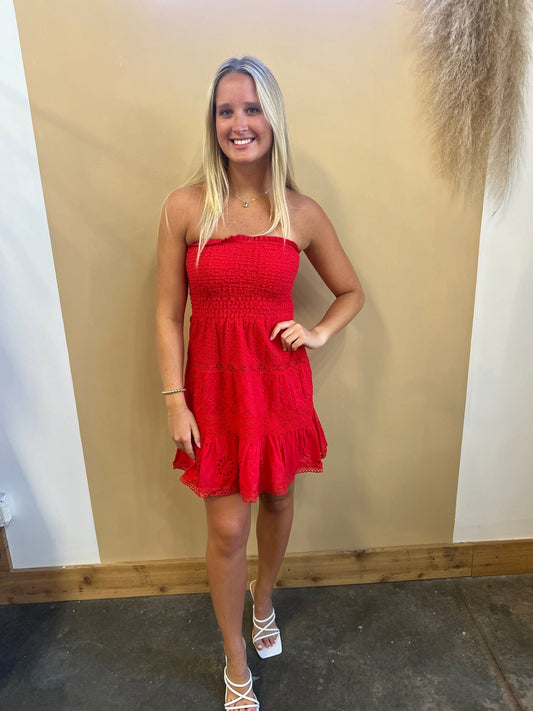 Claire Red Eyelet Dress - Arete Style