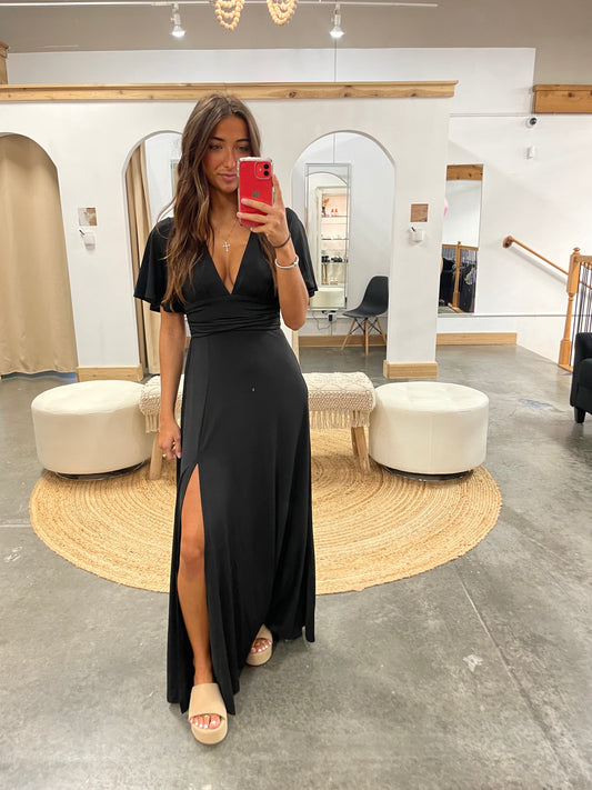 Venetian V-Neck Maxi Dress