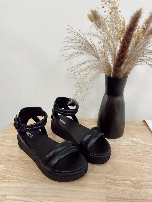 Black Puff Strap Sandals - Arete Style