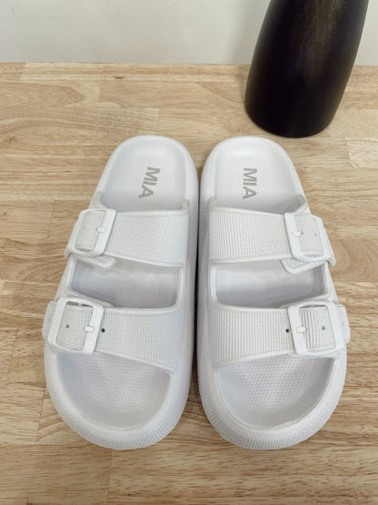 Double Buckle White Sandals - Arete Style