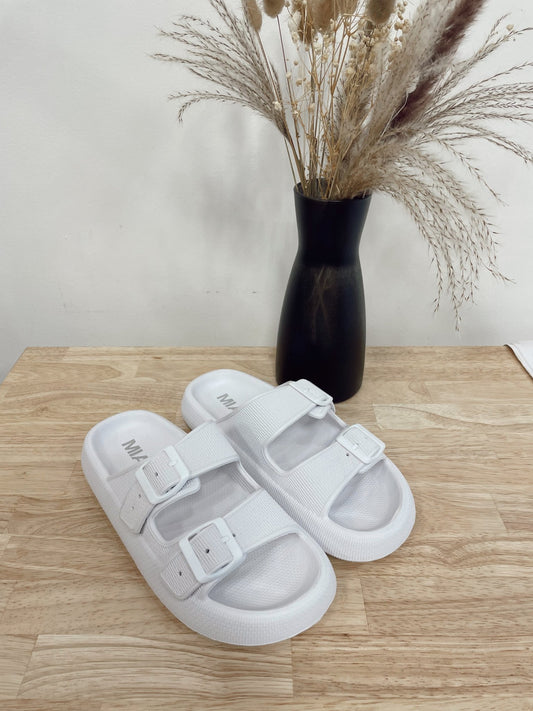 Double Buckle White Sandals - Arete Style