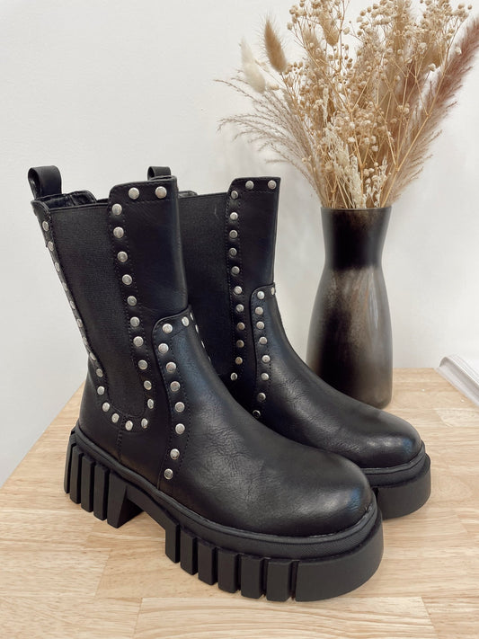 Silver Stud Black Boots - Arete Style